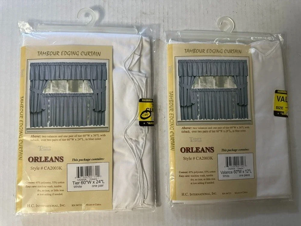 Today's Curtains Orleans Tier Pair 60x24 With one Valance 60x12 White